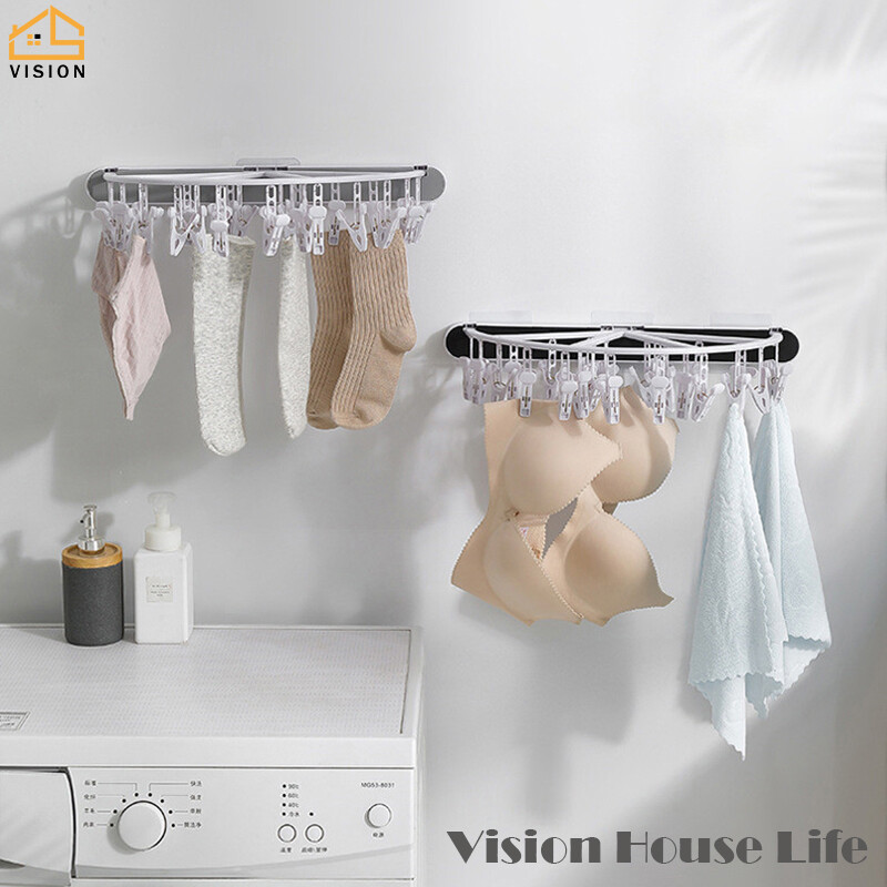Vision Giá Phơi Đồ Gia Dụng Giá Treo Đồ Lót Có Thể Gập Lại Nhiều Kẹp Vớ Gắn Tường Giá Để Đồ Không Cần Đục Lỗ Giá Phơi Đồ Phòng Tắm Ban Công Gấp Gọn Treo Tường