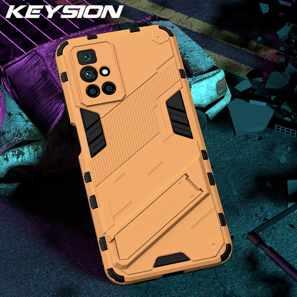 KEYSION Shockproof Phone Case for Redmi 10 2022 10 Prime Stand Phone back cover for Redmi Note 10 Pro 10S 5G