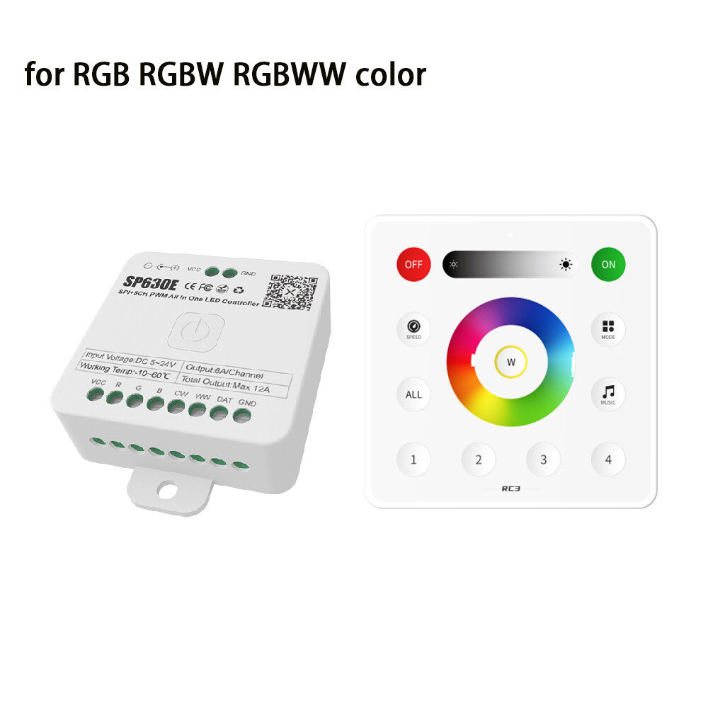 Dc5v-24v sp630e all in one led controller spi pixels 5ch rgb rgbw rgbcct pwm led light ws2811 5050 3528 fcob 2.4g remote control