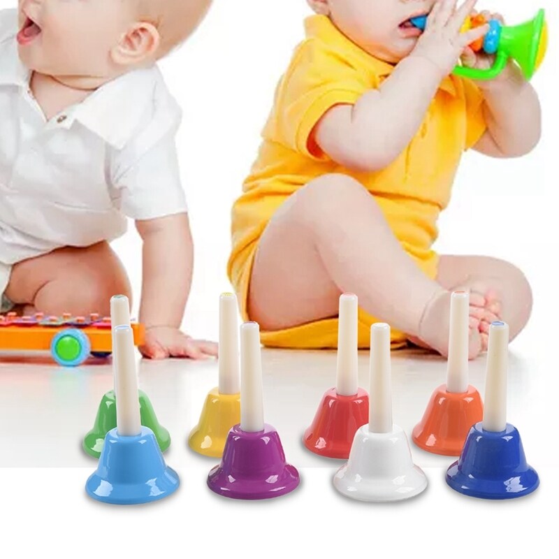 IRIN 8Pcs Handbell 8 Note Diatonic Metal Hand Bells Set Percussion Instrument for Kid Children Musical Instrument Toy