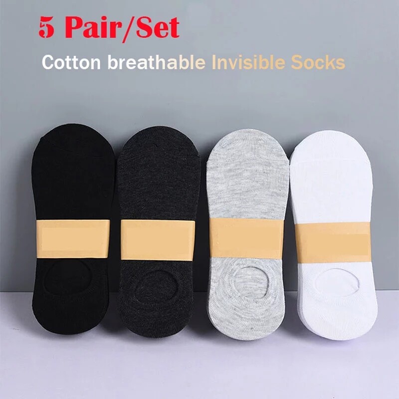 10PCS Cotton Invisible No Show Socks Non-slip Silicone Sock Solid Color Felmen Sock Slippers Short Socks Men Socks