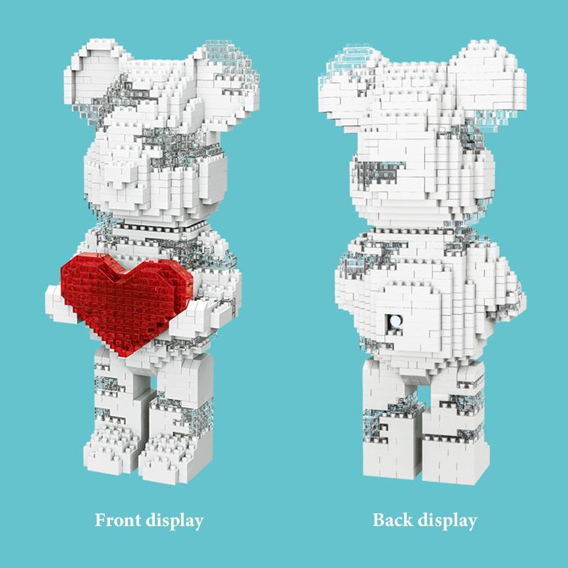 DIY Net Red Love Violent Bear Model Bricks With Lighting Set Mini Animal Assembled Building Blocks Educational Decoration Toy