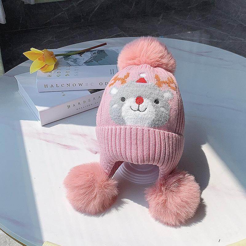 HOBIBEAR baby hat Elk Christmas pattern warm and windproof ear protection children's knitted hat boy and girl christmas hats santa hat