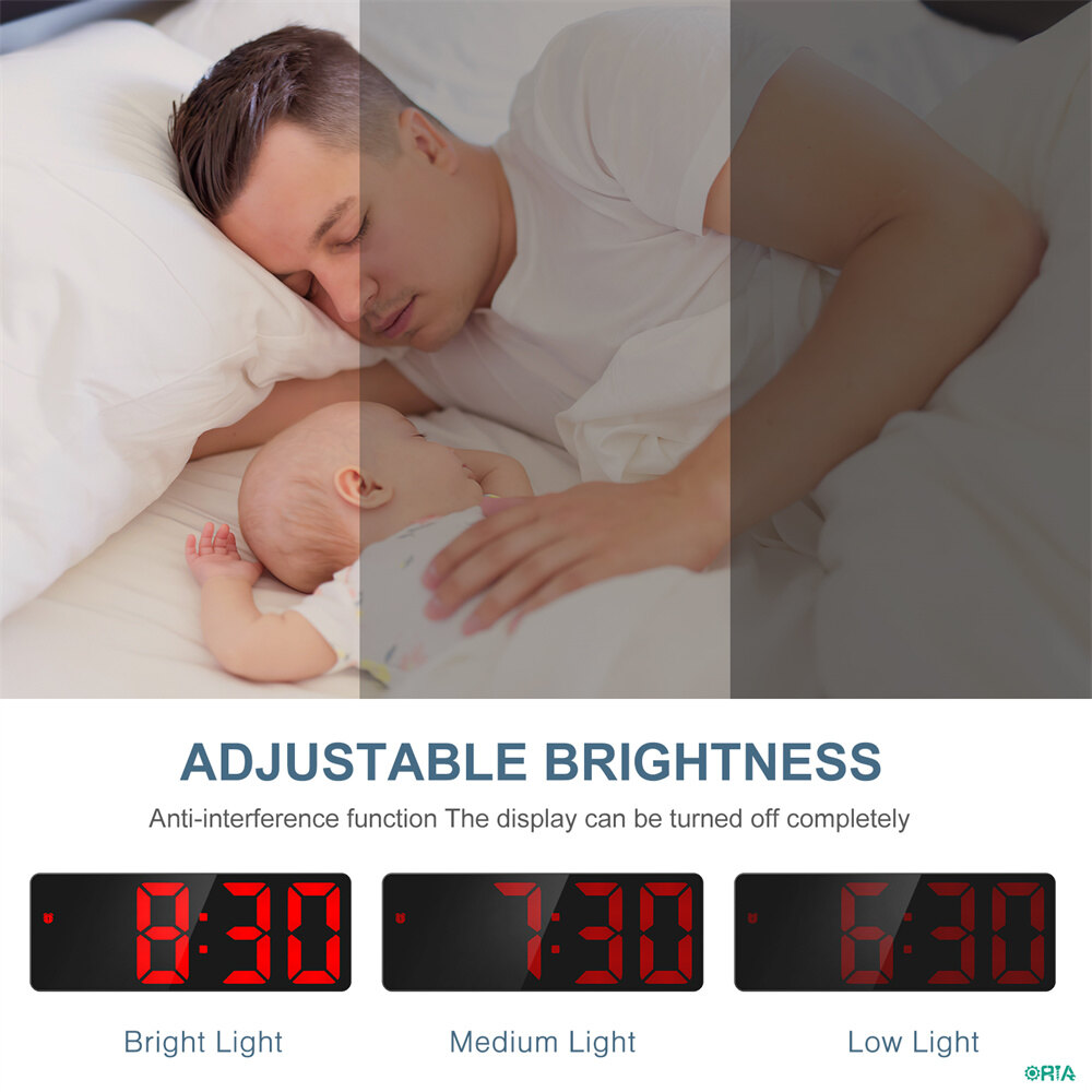 ORIA Digital Clock LED Alarm Clock Voice Control USB Table Clock 12/24H Format Snooze Function 3 Brightness Adjustable 3 Alarm Modes for Home Bedroom Office