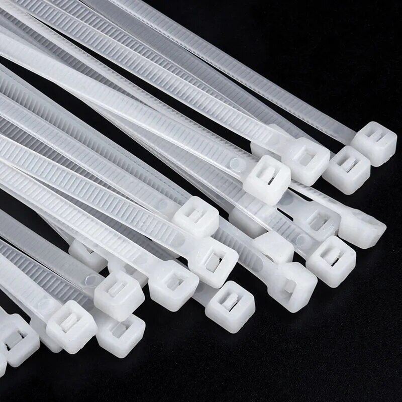 200/100PCS Self-locking Plastic Nylon Tie Black and White Cable Tie Fastening Ring Cable Tie Zip Wraps Strap Nylon Cable Tie