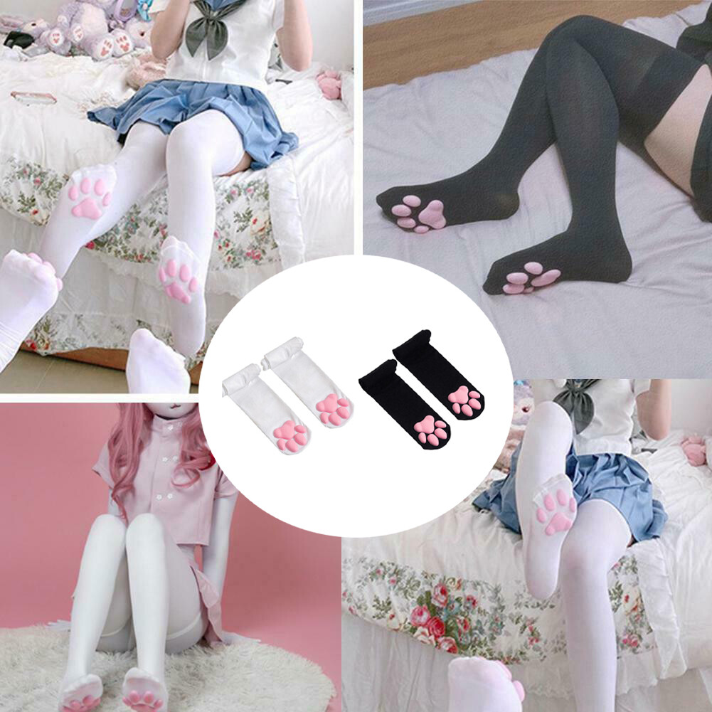 Novelty Women 3D Silicone Cat Paw Foot Pad Stockings Cosplay Gilrs Thigh High Tights for Most Most Women of Different Body Shapes