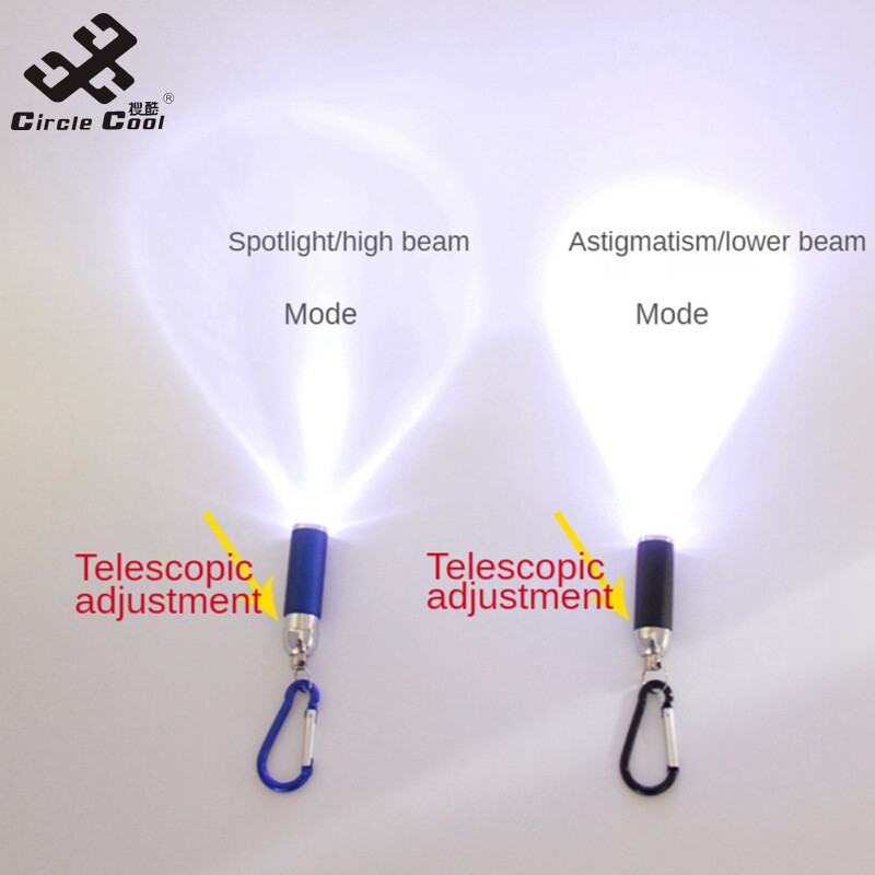 Led Zoom Mini Flashlight Telescopic Strong Light Torch With Keychain Pendant Creative Mountaineering Buckle Gift