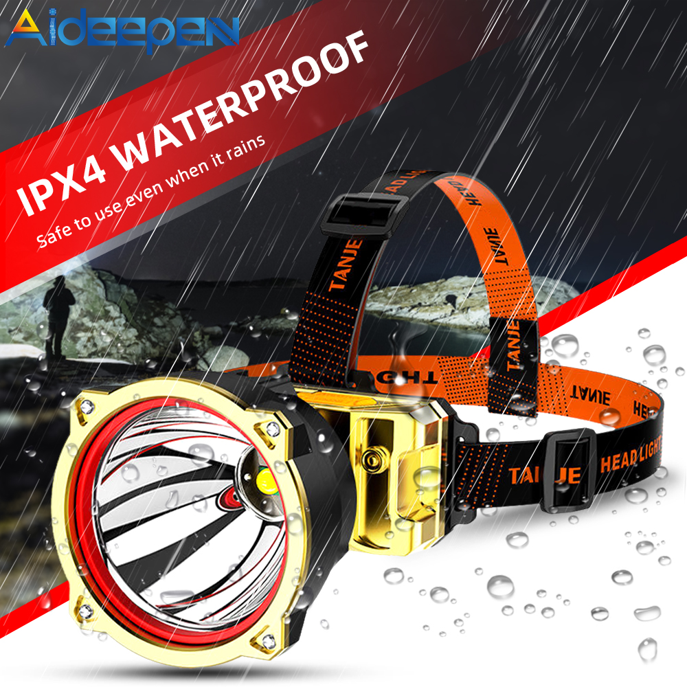 Aideepen LED Glare Headligh IPX4 Waterproof 1800LM Ultra Bright LED Headlamp USB Rechargeable Outdoor Fishing Head-mounted Flashlight