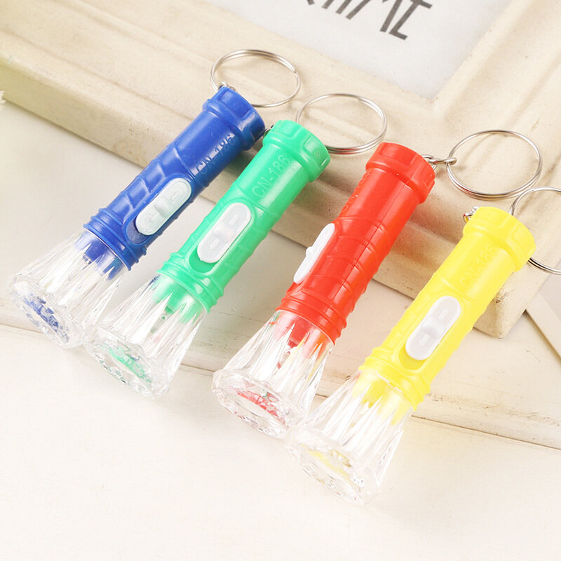 Mini Diamond LED Flashlight with Keychain Plastic cute torch emergency lamp random color delivery