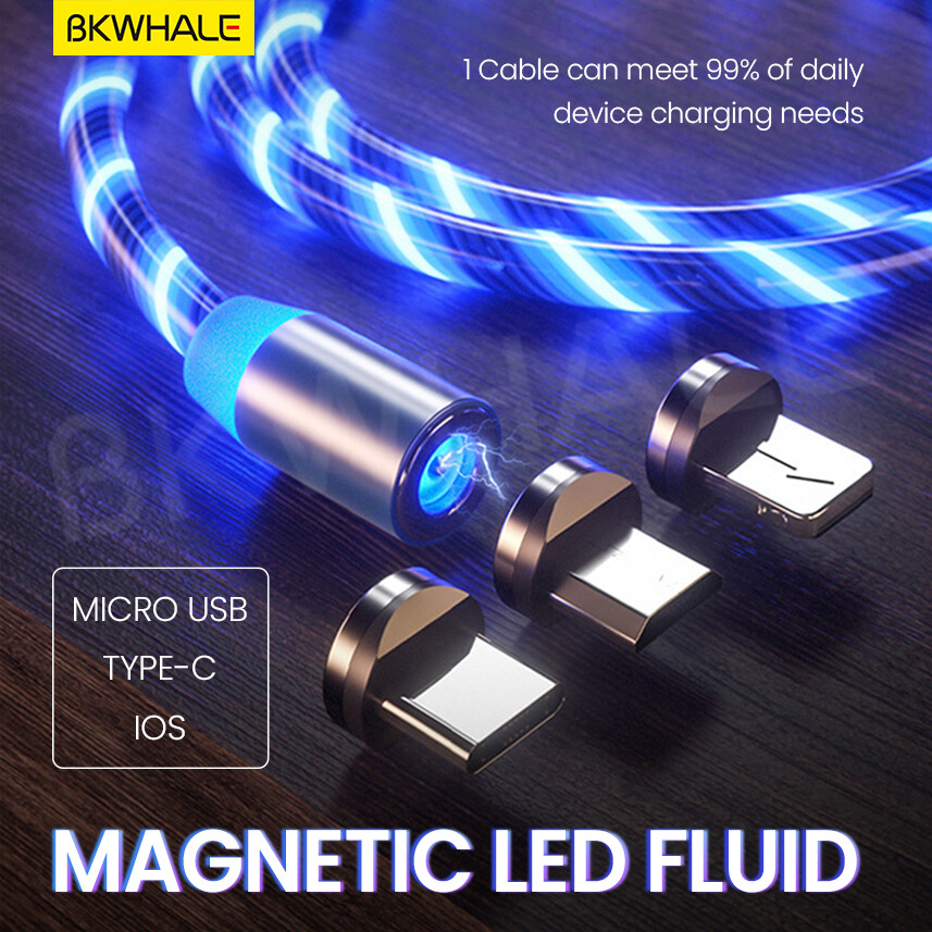BKWHALE 1Meter / 2Meter LED Magnetic Cable Fast Charging Magnet Micro USB Type C Lighting Charger Cables