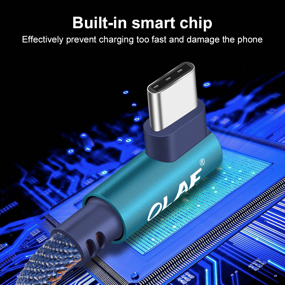 OLAF 2m USB Type C 90 Degree Fast Charging usb-c cable Type-c data Cord Charger usb-c For Samsung S8 S9 Note 9 8 Xiaomi mi 8 mi6