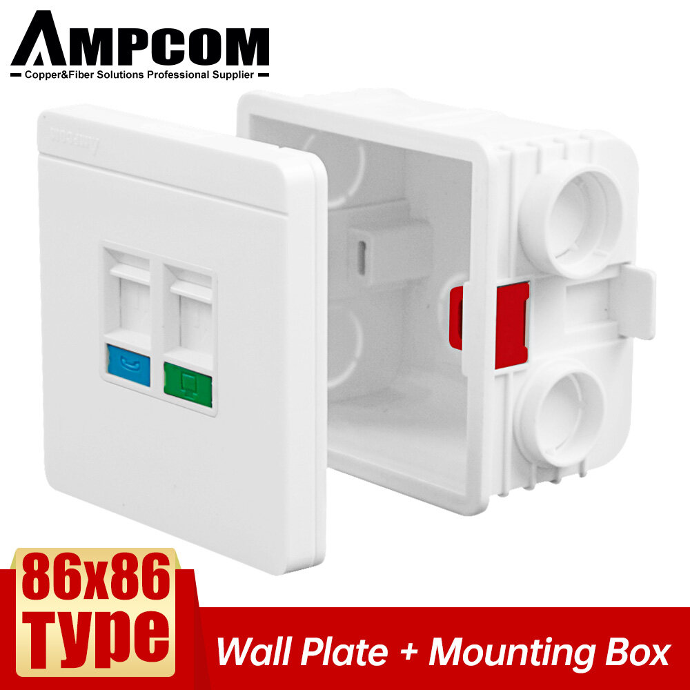 Cables 2 Pieces 1/2/4 Port Network FacePlate 86 Type 86x86mm Wall Mounted for Keystone Jack,Patch Panel,Plug Cable Length: 1 Port