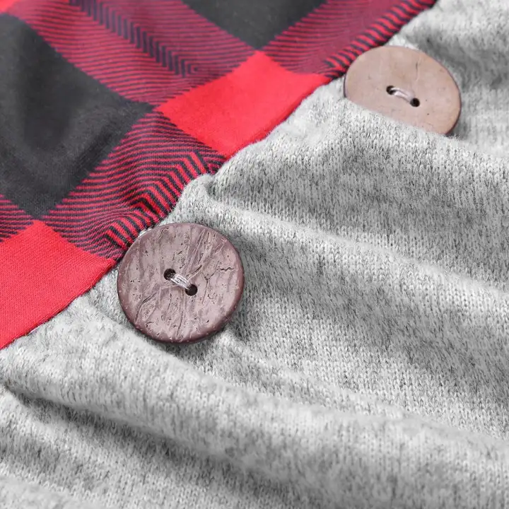 plaid trim cowl neck tunic sweatshirt dress