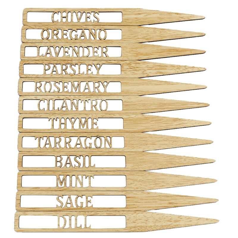 12pcs Plant Labels Hollow Lettering Garden Markers Tags Wooden Sign Sticks for Herbs Potted Flowers