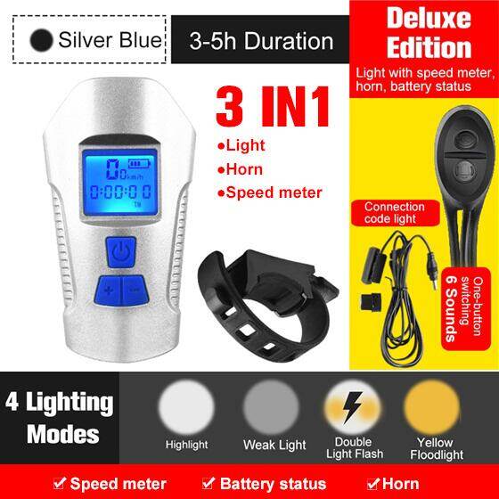WEST BIKING Bicycle Light USB Rechargeable Bike Front Light With Horn Bike Computer LCD Speedometer Multifunction Cycling Head Light Flashlight