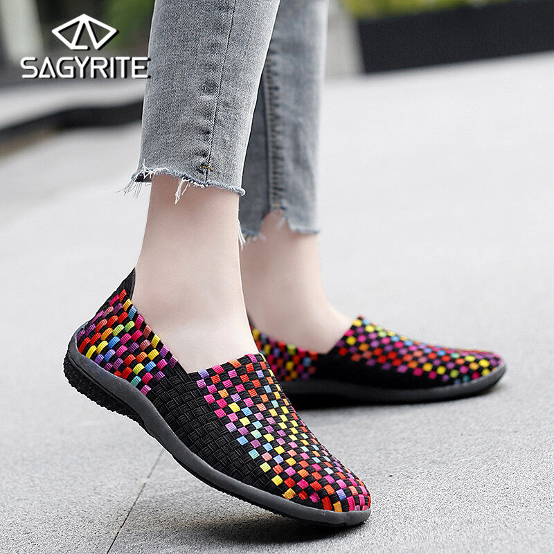 SAGYRITE Women Flats Shoes Women Woven Shoes Black Flat Sneakers Dancing Shoes for Women Loafers for Women Hand Woven Shoes Women