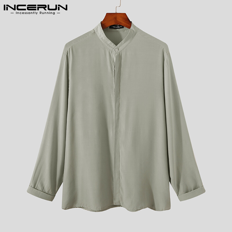 (Korea Style)INCERUN Mens Long Sleeve Plain Casual Button Down Shirts