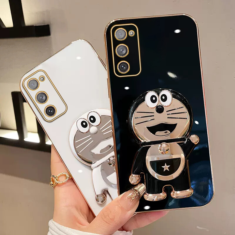 Shmily Fashion Dingdang Cat Stand Phone Case For Samsung Galaxy Note8 Note9 Note 10 Note 10 Plus Note 10 Lite Note20 Note 20 Ultra Luxury Electroplated Straight Edge Soft Silicone Shockproof Phone Cover