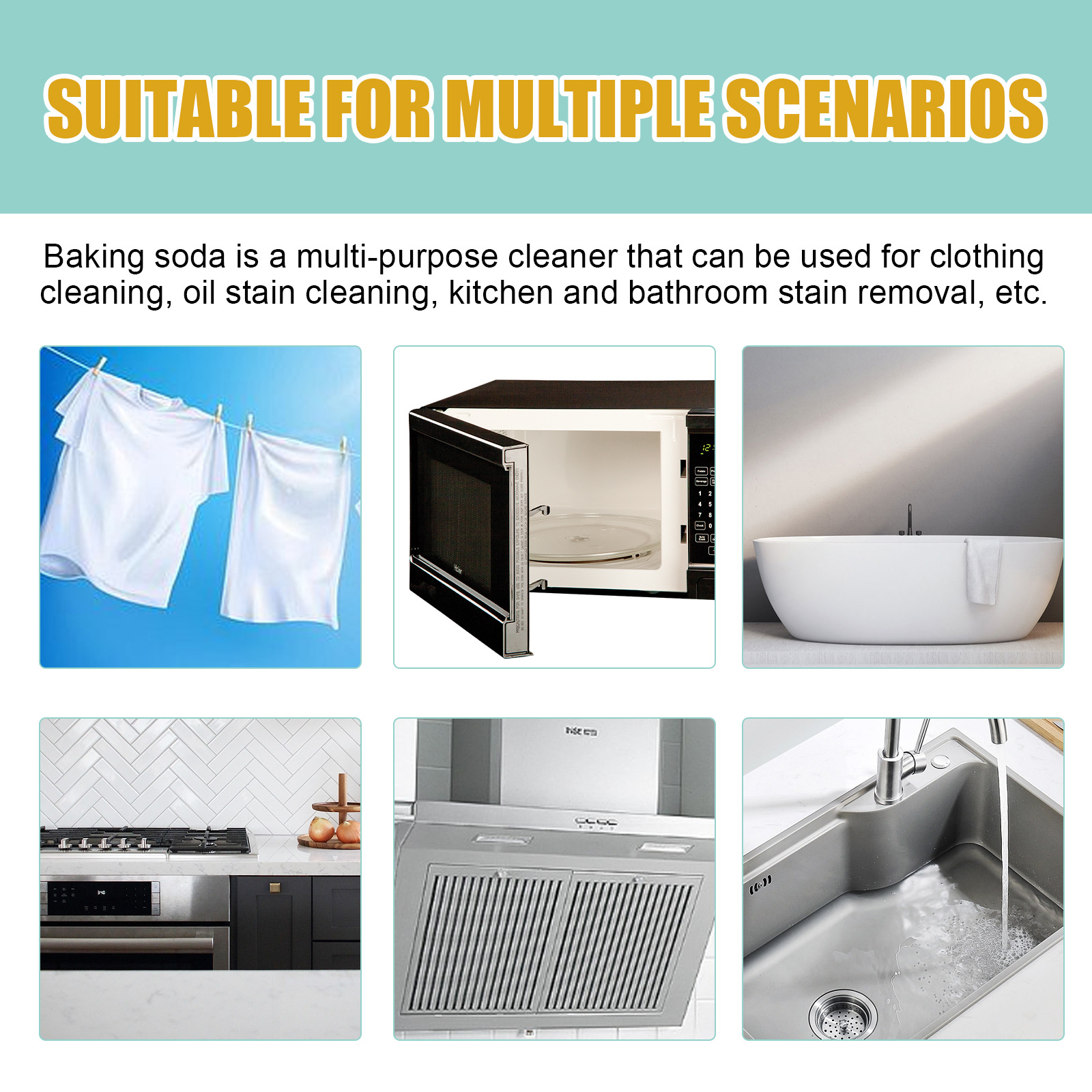 Jaysuing Sodium Bicarbonate Baking Soda Multi-functional Decontamination Cleaning Powder Decontamination White Powder White Soda Multi-Purpose Strong Decontamination Baking Soda Household Kitchen Effectively Daily Cleaning Deodorization Soda