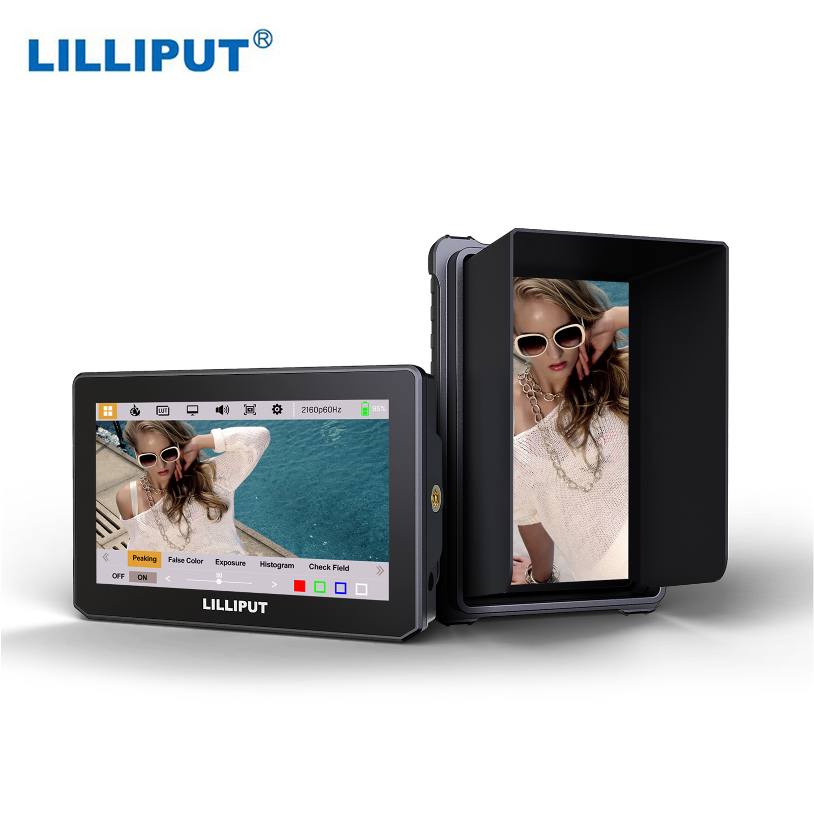 Lilliput T5 5 Inch Touch On Camera Field Monitor Video Monitor 4k 60hz 1080p Full Hd 1000 1 Contrast Hdmi 2 0 Hdr 3d Lut With 3 5mm Headphone Jack 1 4 Thread Cold Shoe Adapter Sun Shade