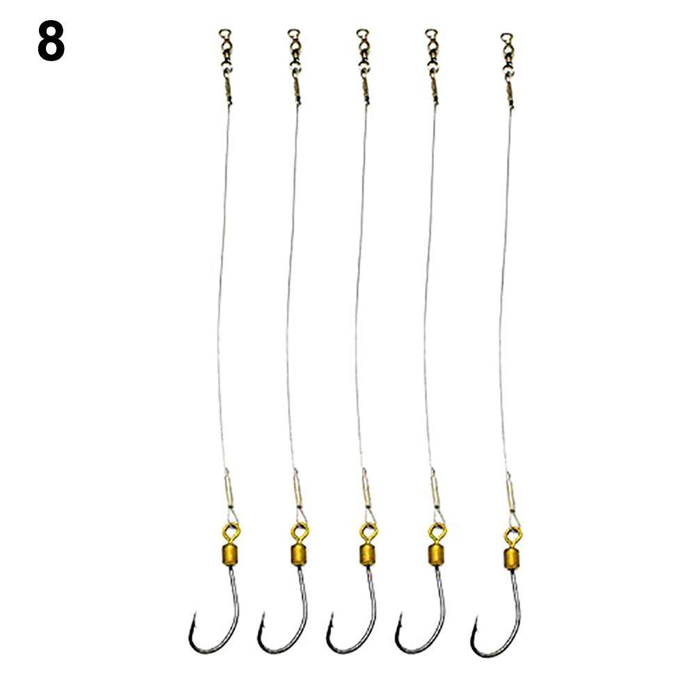Rock City 5Pcs Anti-Bite Stainless Steel Wire Leader Fishing Rigs Hooks Line Tackle Tool