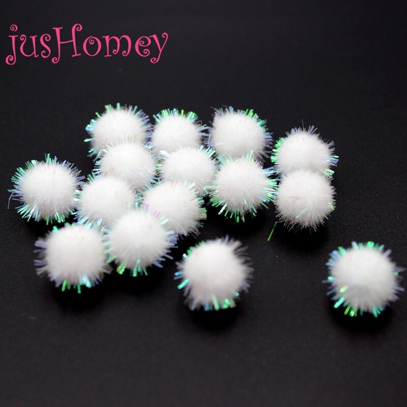 100PCS 10-30mm Iridescent White Sparkle Pom Pom Balls Glitter White Craft Pom Poms for DIY Craft Supply Christmas Decoration