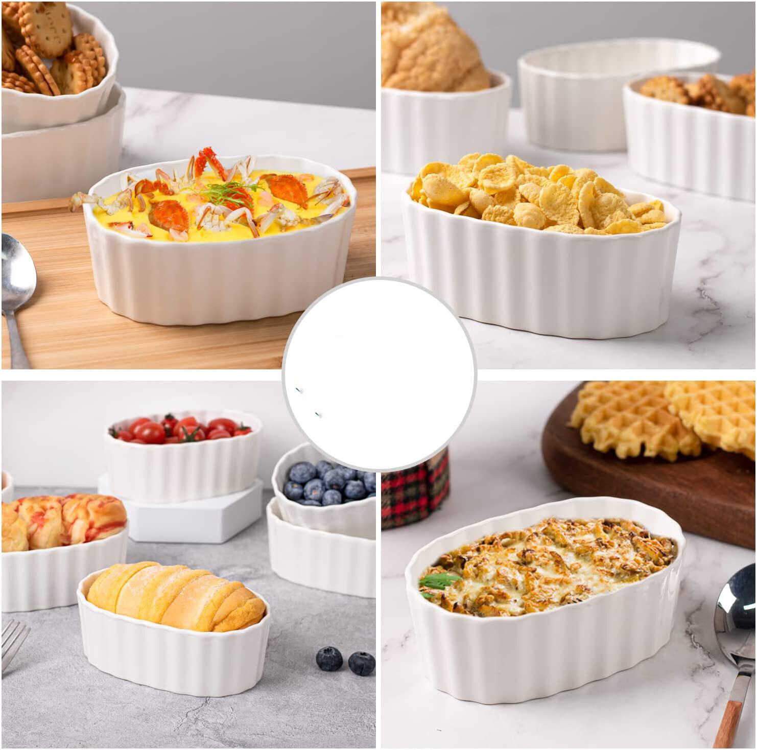 DAFIFY Porcelain Ramekins Bowls for Baking Souffle Pudding Dessert Dishes 12cm