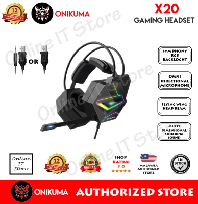 Onikuma X20 RGB Gaming Headset with Mic and Noise Canceling Gaming Headphone 7.1 Surround Sound with Led Light