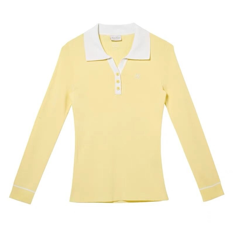 Korean golf clothing women's autumn new color matching button open collar long-sleeved sweater slim fit T-shirt Japanese original CallawayˉMUNSINGWEAR¯ Japanese original Scotty CameronˉMizuno