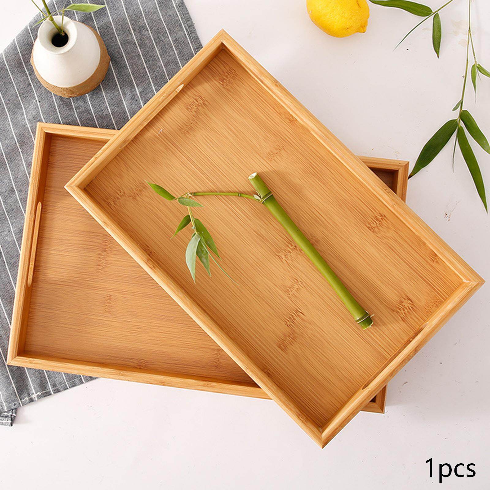 Blesiya Rustic Bamboo Serving Trays for Kitchen Coffee, Tea, Drinks Home Decor
