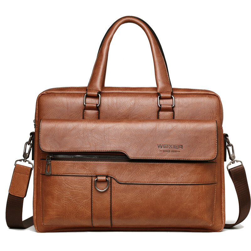 New Retro Men Solid Color Bag Waterproof business bag Faux Leather Briefcase Large Capacity Tote Shoulder Bag Large Casual Business Office 14 inch Laptop Briefcase Shoulder Bags Tote