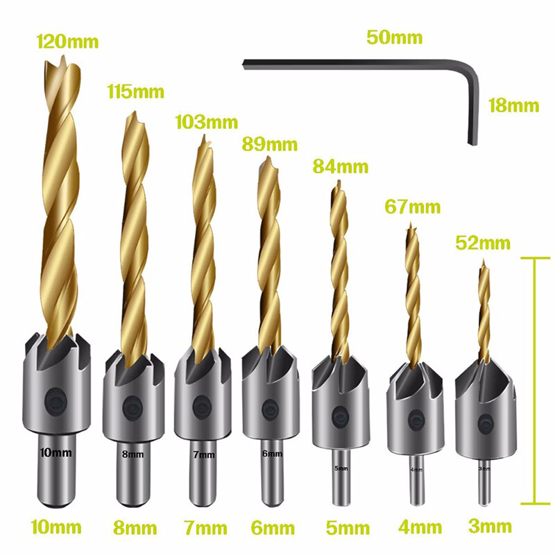 [Ready stock] KIPRUN 7Pcs  Flute Countersink Drills Bits countersunk head drilling Bit Set 3 Tips Woodworking drill 34567810mm