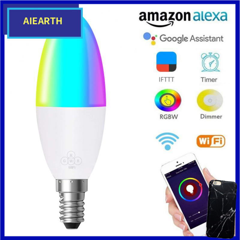 Aiearth-Bóng Đèn Thông Minh Wifi 6W E14 E26 E27 022 Đèn LED RGB Hoạt Động Với Alexa/Google Home 85-265V RGB + Chức Năng Hẹn Giờ Có Thể Điều Chỉnh Độ Sáng Trắng Bóng Đèn Ma Thuật