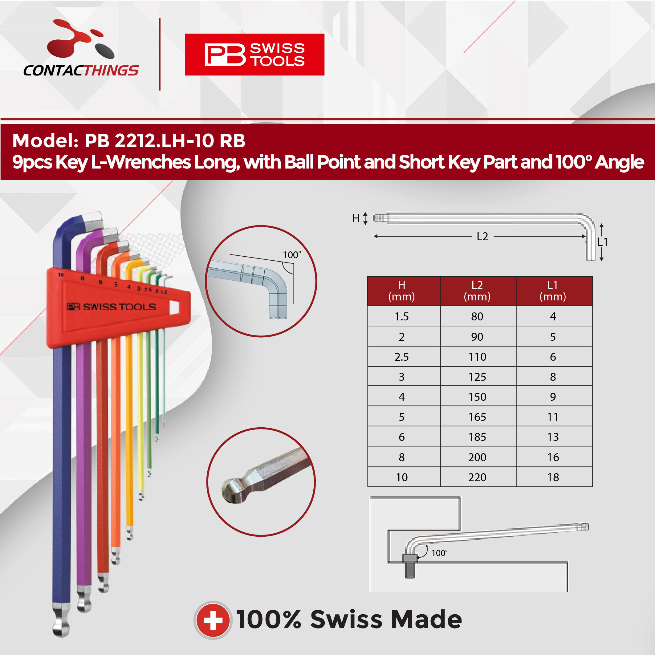 Set Chiavi A Brugola PB Swiss A Punta Lunga E Tozza - Colore Arcobaleno, 10 Pezzi - Foto 7