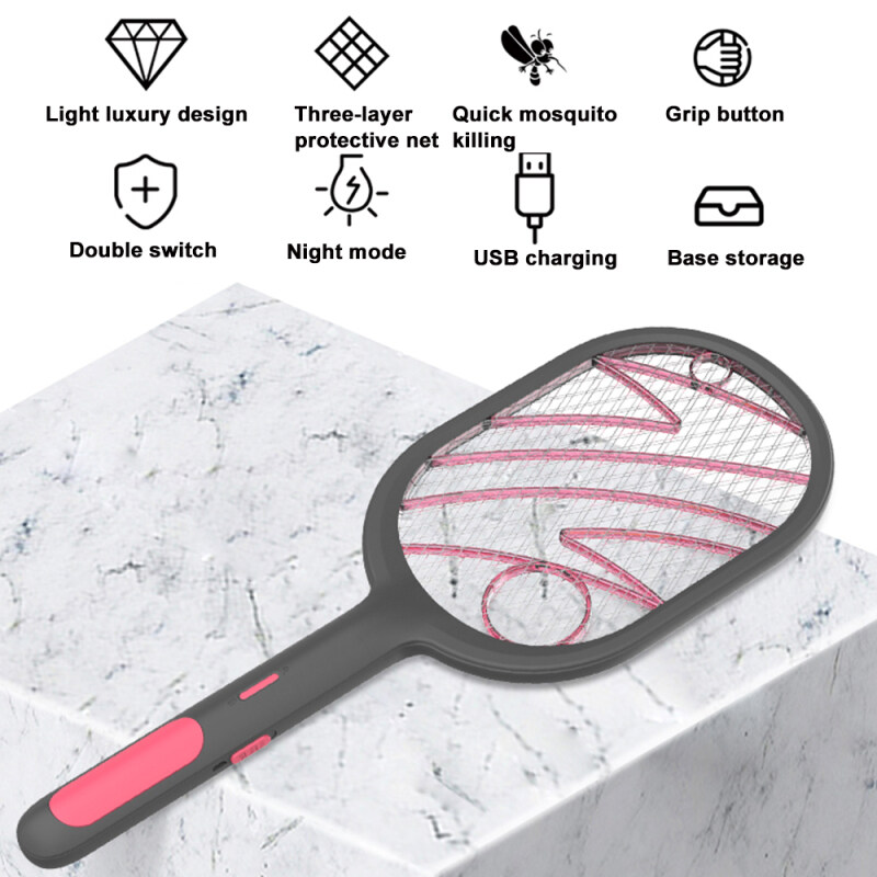 Vợt Côn Trùng Điện 3000V Mới, Vỉ Đập Zapper Vỉ Đập Muỗi Sạc USB 1200MAh Dụng Cụ Diệt Bọ Ruồi Killer Trap