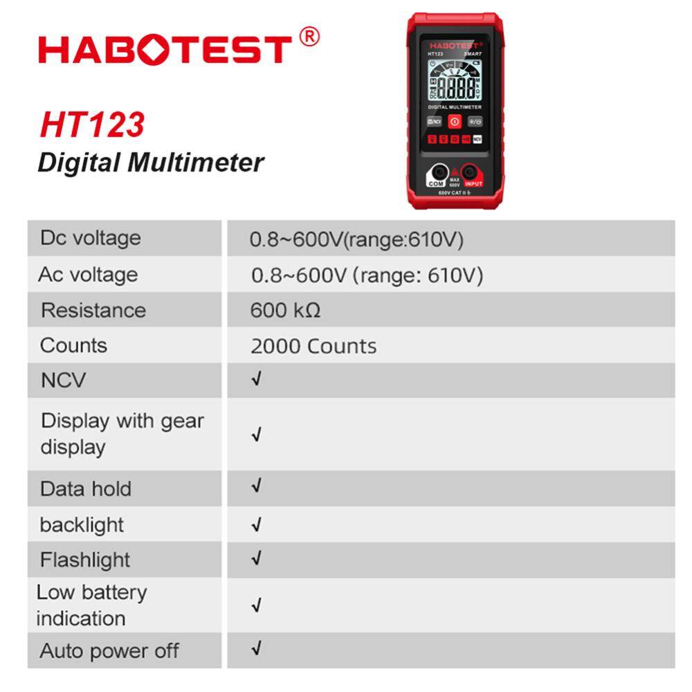 Smart Digital Multimeter Auto-Ranging Voltage Resistance Continuity Measurement Tester with Backlight LCD Display RMS 2000 Counts for Household