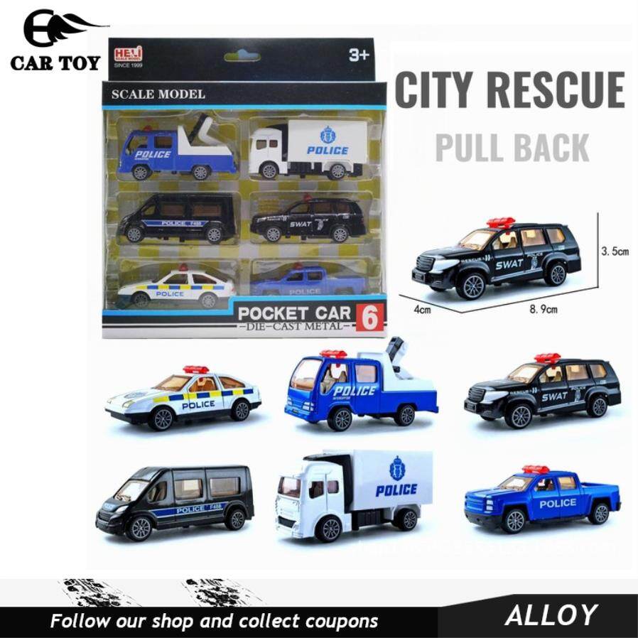 Car Toys 6 Pieces Set 1:60 Alloy Pull Back Police Rescue Toy Car Model Racing Sports Supercar Swat Simulation Model Toy Car For Boys