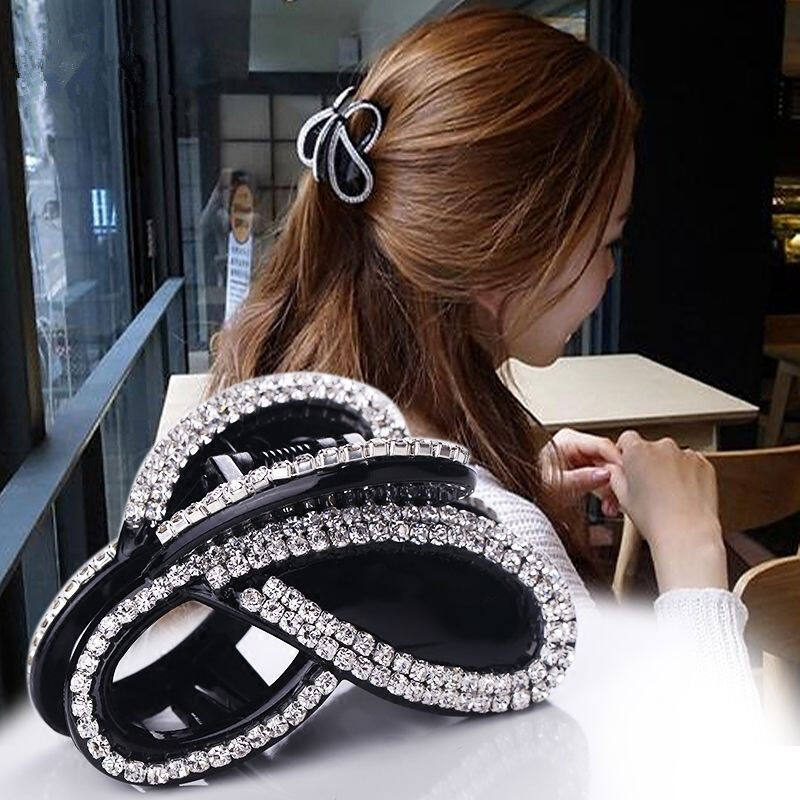 Women Rhinestone Hair Claws Crab Hairpins Crystal Hair Clips Barrettes Ponytail Girls Hair Accessories Ornaments Hair Grip