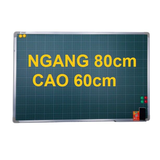 Bảng từ xanh viết phấn kẻ ô ly tiểu học kích thước 60 x 80 cm tặng kèm nam châm + lau bảng