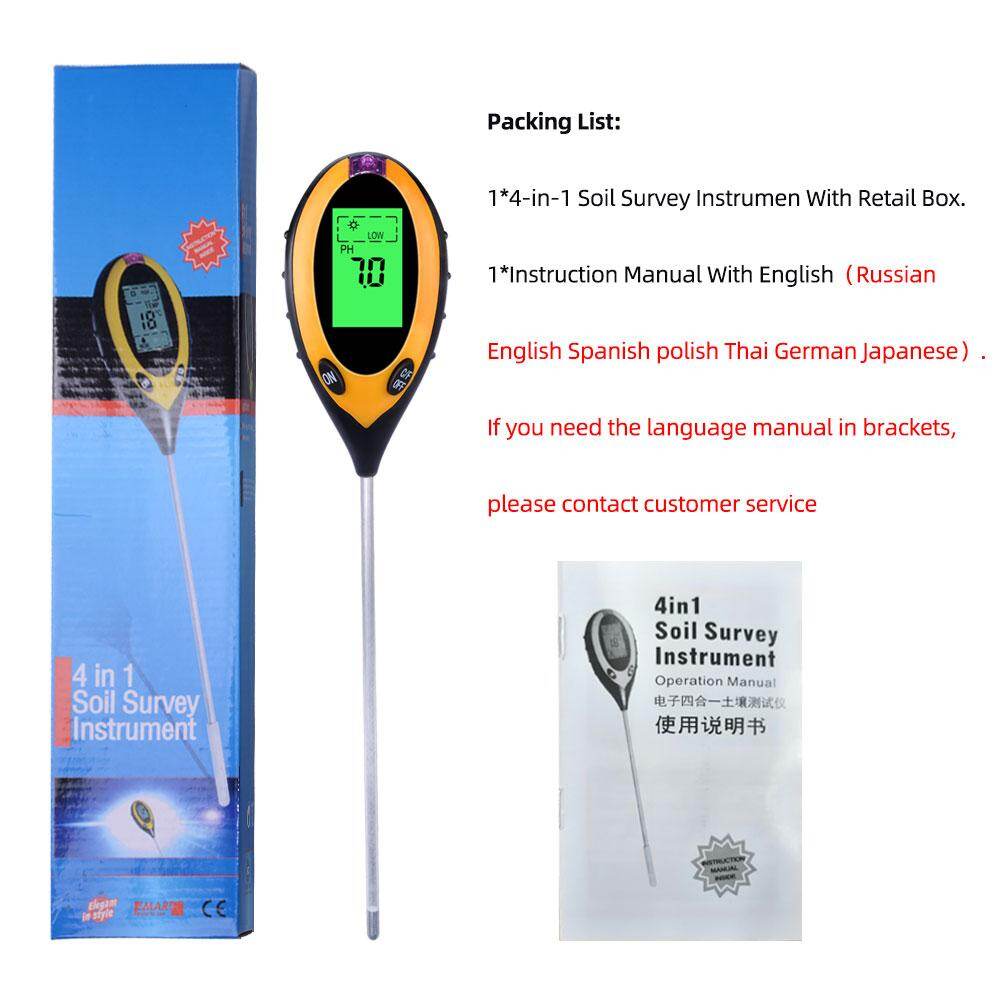 Rcyago 4 Trong 1 Kỹ Thuật Số Máy Đo Độ Ẩm Đất PH Meter Nhiệt Độ Độ Ánh Sáng Mặt Trời Tester