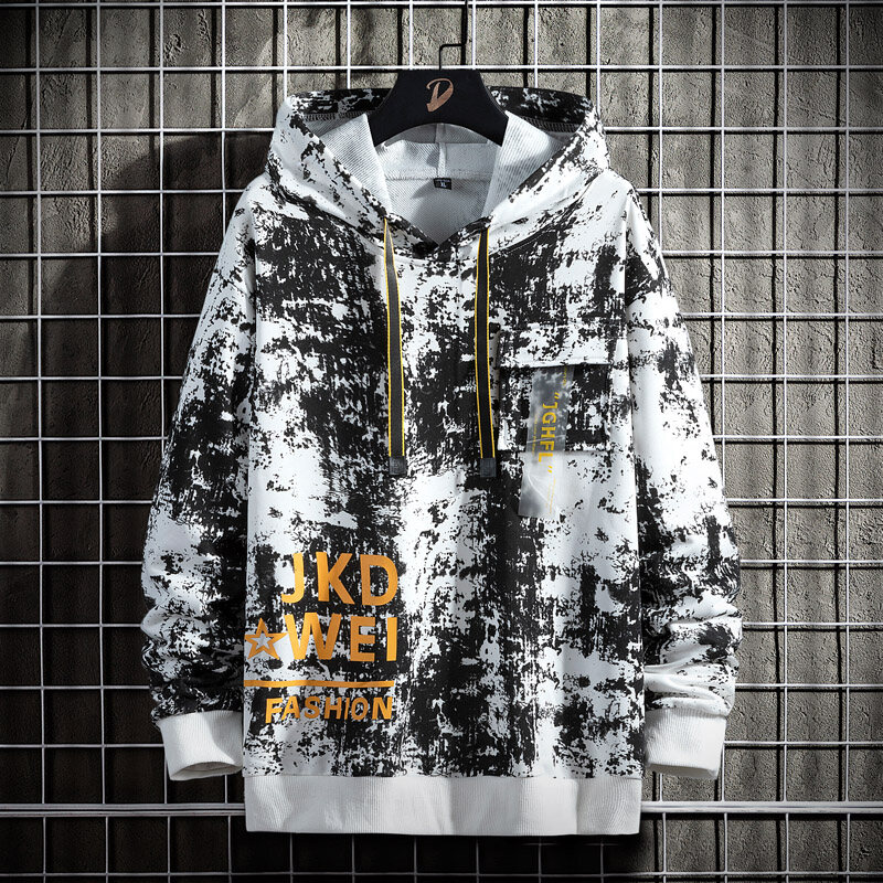 FUGUINIAO New Men's Hoodie Hip-Hop Streetwear Text Hoodie Men Patchwork Sweatshirt