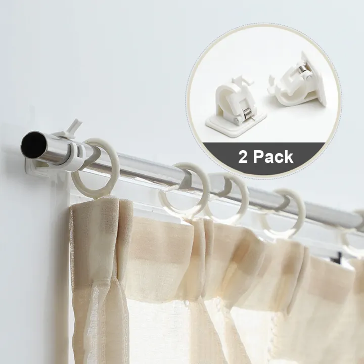 2pcs Self Adhesive Hooks Wall Mounted, Shower Curtain Rings With Clips