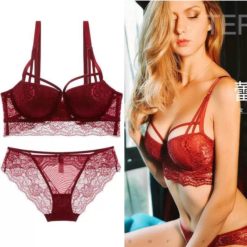 ˉTriumph Bra Set Push Up Breast Bra Ladies Sexy Lace Lingerie Panty Set