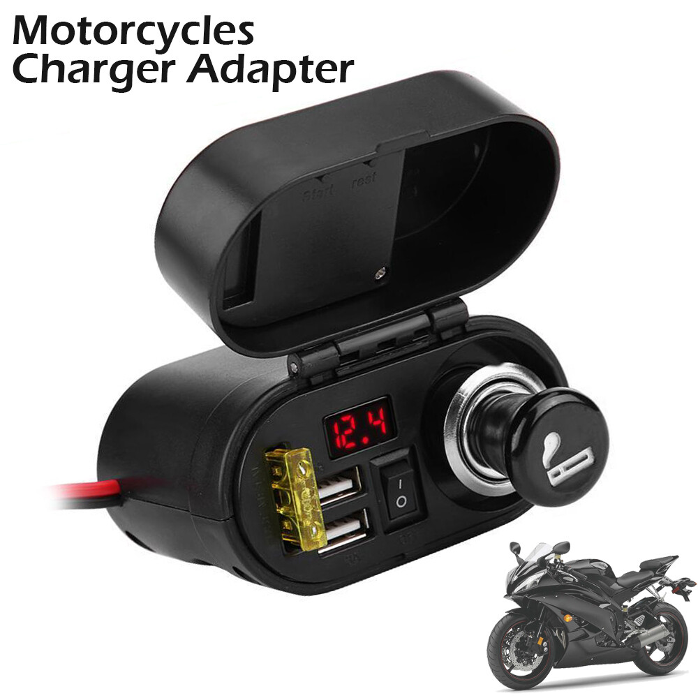 12V-24V Waterproof Motorcycle USB Charger Power Adapter Dual USB Port Handlebar Adapter Power Socket&Voltmeter Display