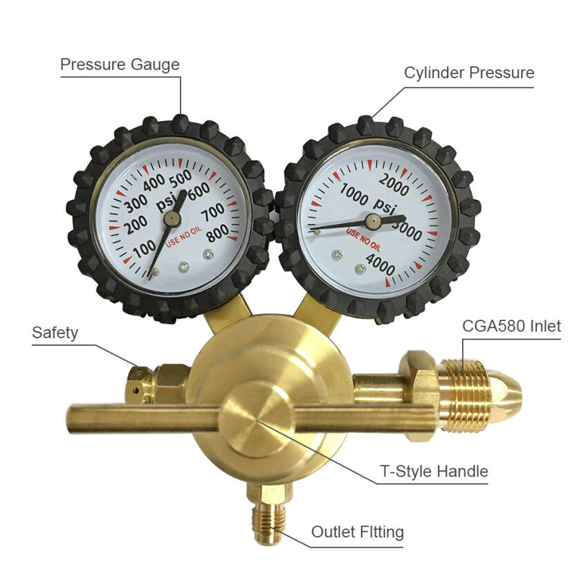 【In Stock+High Quality】Nitrogen Regulator With 0-600 PSI Delivery Pressure, CGA580 Inlet Connection And 1/4-Inch Male Flare Outlet Connection (600PSI)