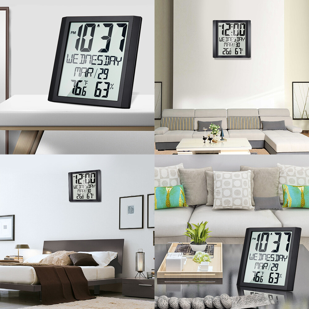 Digital Wall Clock with Temperature & Humidity 8.6'' Large Display Time/ Date/ Week Alarm Clock & Snooze °C/ °F Selectable Thermo-hygrometer Accurate Weather Monitor for Home Office