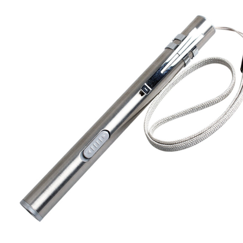 1pc Mini LED Pen White Light Flashlight Stainless Steel Rechargeable With Usb Cable