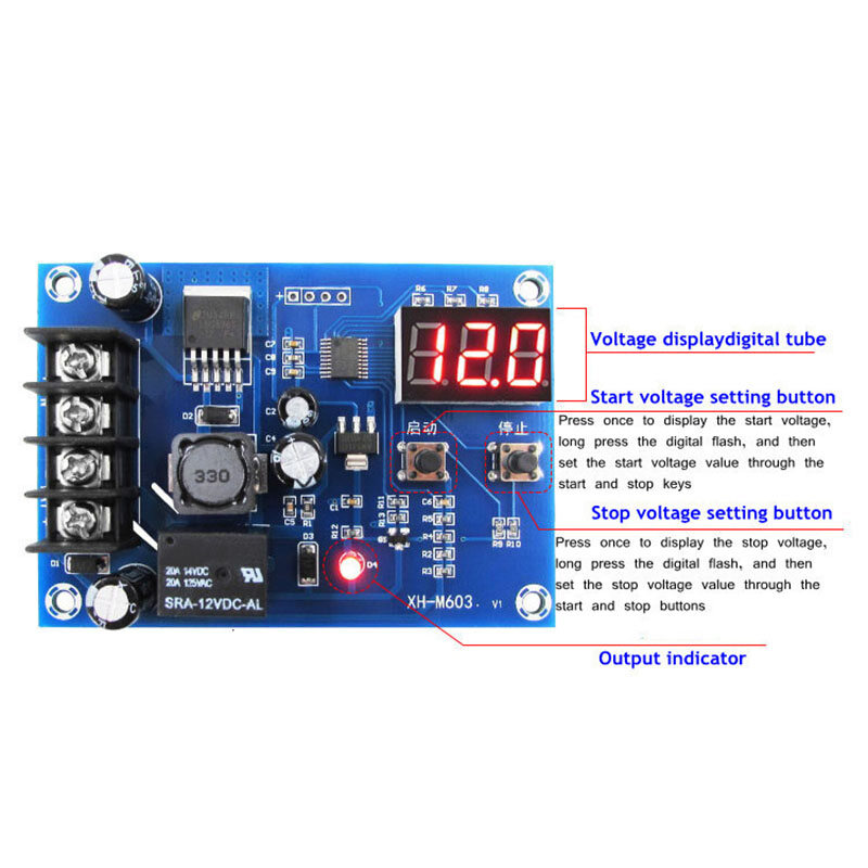 XH-M603 sạc mô-đun điều khiển màn hình đèn LED kỹ thuật số lưu trữ Bộ Sạc Pin Lithium mạch bảo vệ công tắc điều khiển 12-24V