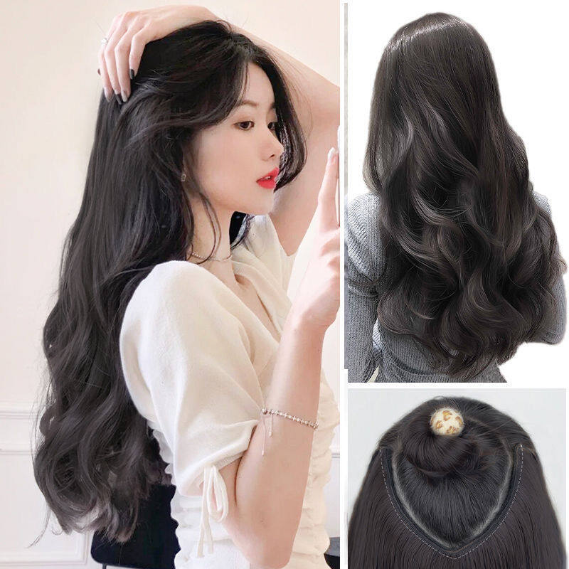 60cm Wig for Women Long Hair Wig Set One Piece Seamless Big Wave Long Curly  Hair V-shaped Hair Extension | Lazada Singapore