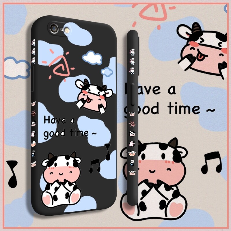 For IPhone 6 6s 6 Plus 6s Plus 7 Plus 8 Plus Case With cartoon milk cow Design Side Design Phone Case Square Edge Pattern Liquid Silicone Casing Full Cover Camera Protection Cases